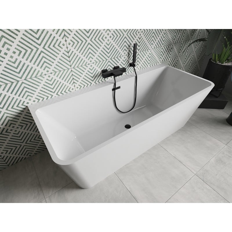 Mexen Volta vasca da bagno freestanding a muro 150 x 75 cm, bianca, troppo pieno nero - 51131507500-70