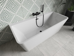 Mexen Volta freistehende Wandbadewanne 150 x 75 cm, weiß, schwarze Überlaufrinne - 51131507500-70