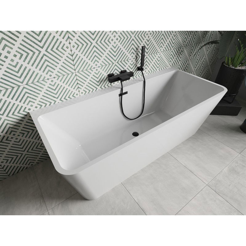 Mexen Volta bañera exenta adosada 170 x 75 cm, blanca, rebosadero negro - 51131707500-70