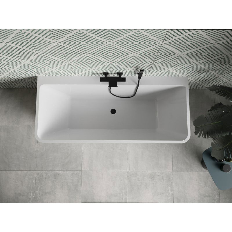 Mexen Volta freistehende wandnahe Badewanne 170 x 75 cm, weiß, schwarzer Überlauf - 51131707500-70