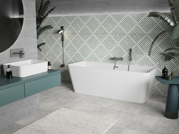 Mexen Volta freistehende Wandbadewanne 150 x 75 cm, weiß, Überlauf Gun Metal - 51131507500-95