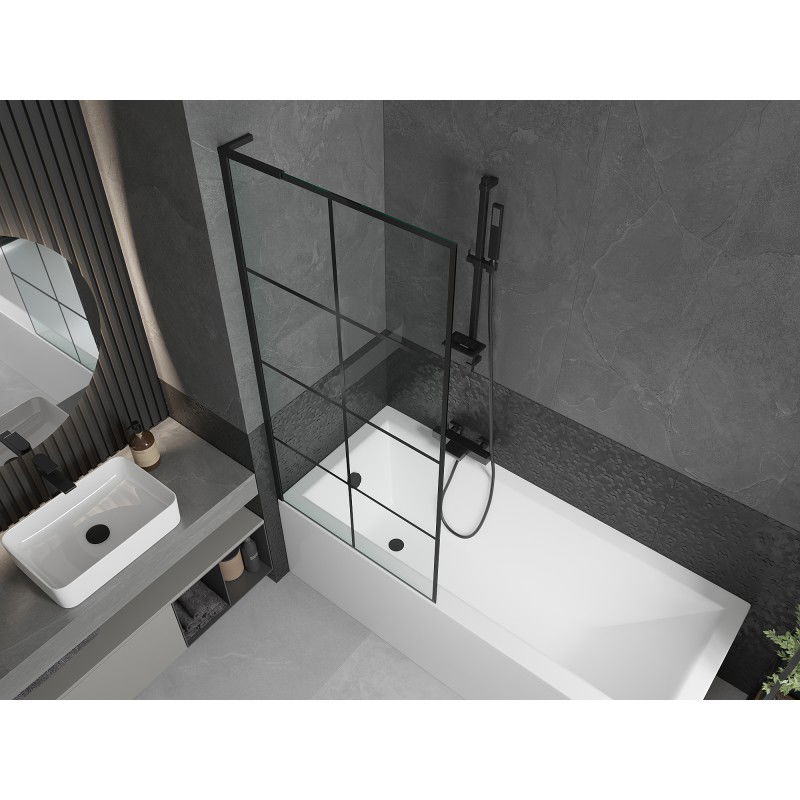 Mexen Next L paroi de baignoire 1 volet 80 x 150 cm, grille noire, noir - 895-080-000-03-77-70