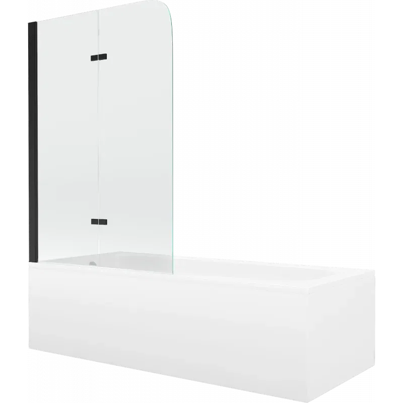 Mexen Vega rectangular bath 170 x 70 cm with casing and 2-wing screen 100 cm, transparent, black - 550117070X9010027000