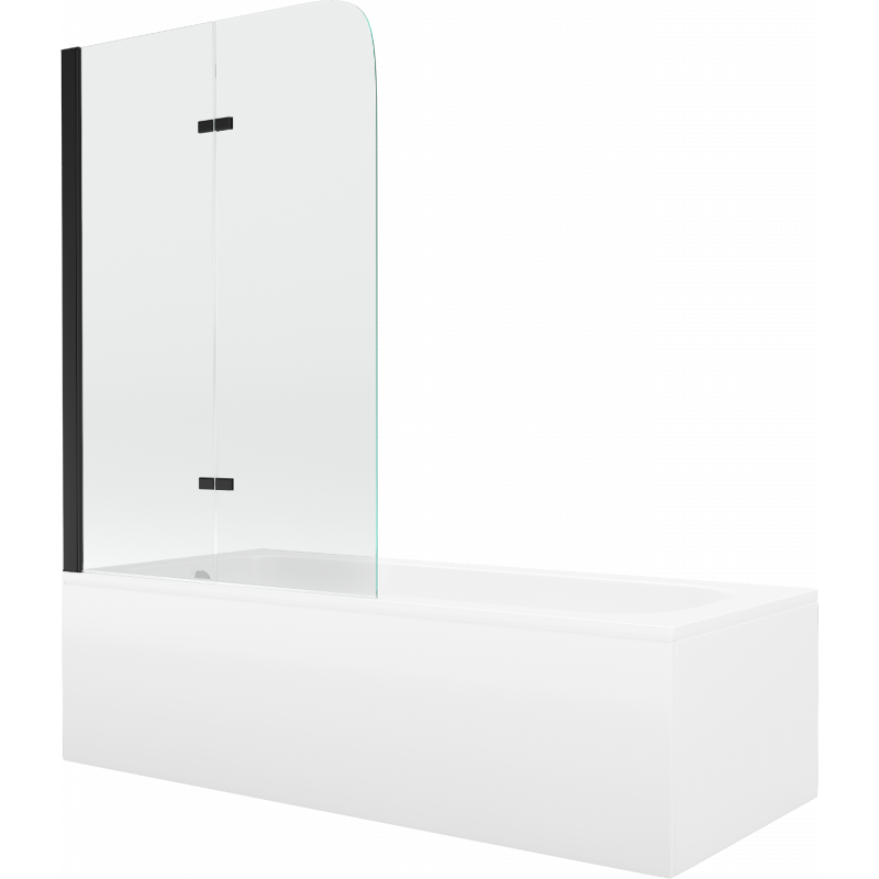 Mexen Vega wanna prostokątna 170 x 70 cm z obudową i parawanem 2-skrzydłowym 100 cm, transparent, czarny - 550117070X9010027000