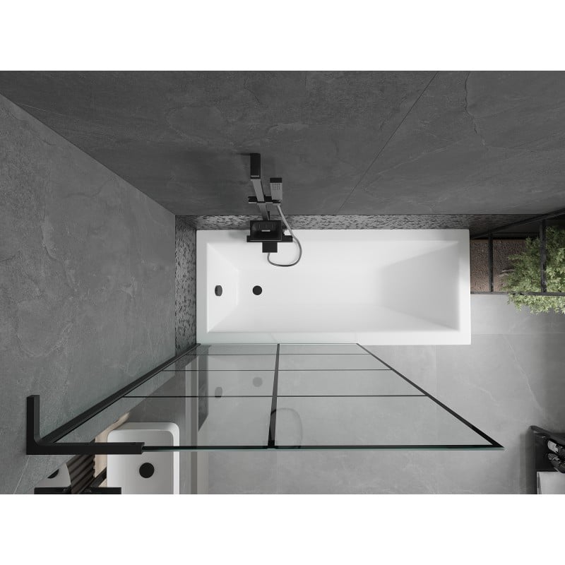 Mexen Next L resguardo de banho de 1 painel 100 x 150 cm, grade preta, preto - 895-100-000-03-77-70