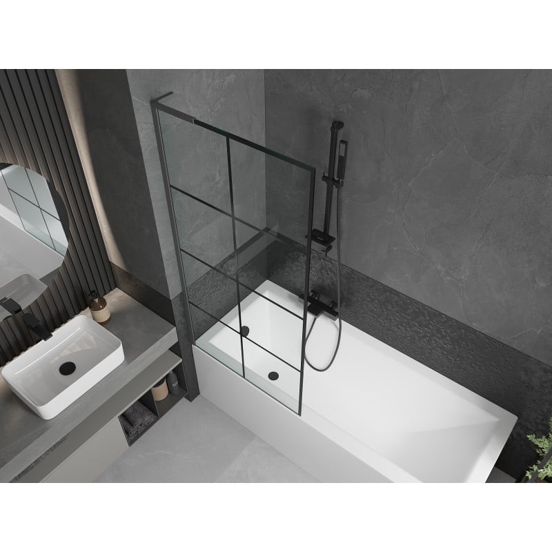 Mexen Next L parawan nawannowy 1-skrzydłowy 80 x 150 cm, czarna kratka, gun metal - 895-080-000-03-77-95