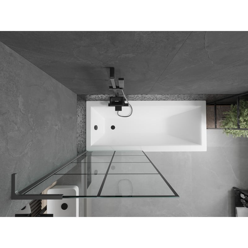 Mexen Next L parede de banheira de 1 painel 80 x 150 cm, grade preta, metal gun - 895-080-000-03-77-95