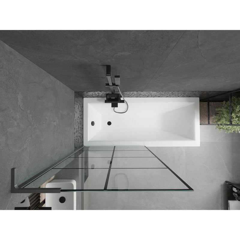 Mexen Next L paratia per vasca da bagno a 1 anta 90 x 150 cm, griglia nera, gun metal - 895-090-000-03-77-95