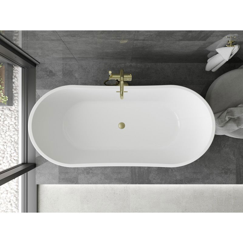 Mexen Montana freistehende Badewanne 180 x 80 cm, weiß, Überlauf gebürstetes Gold - 52011808000-55