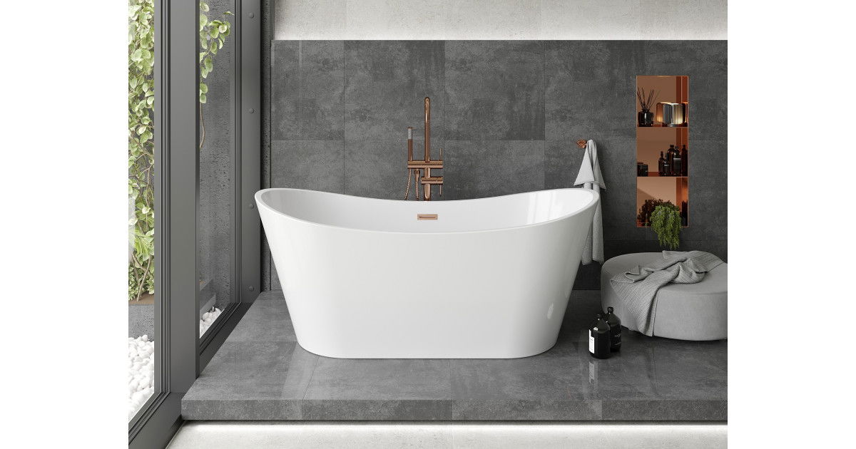 Mexen Montana wanna wolnostojąca 180 x 80 cm, biała, przelew miedź