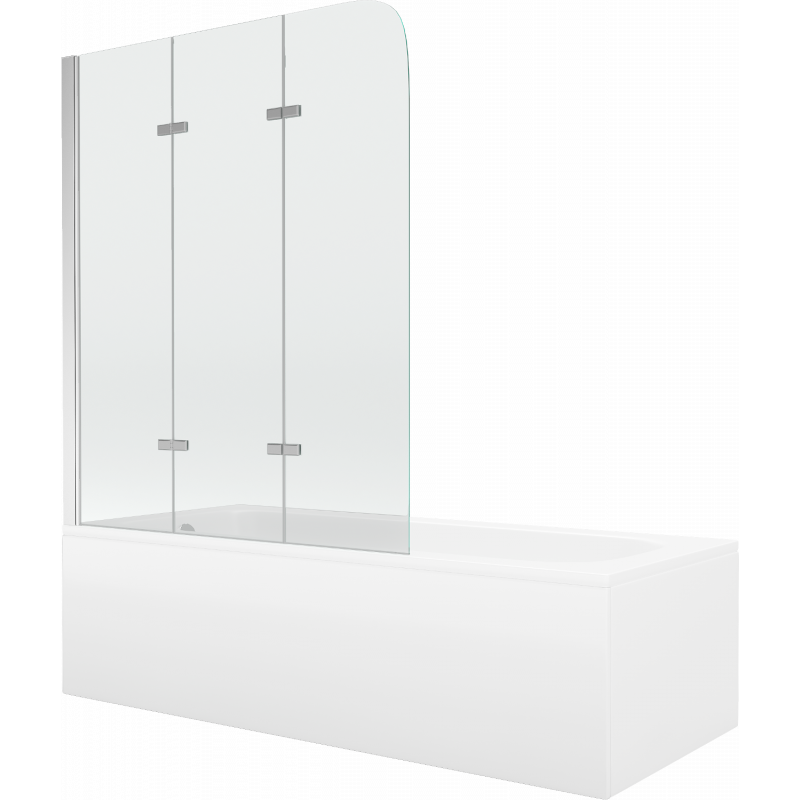 Mexen Vega Rechteckige Badewanne 170 x 70 cm mit Verkleidung und 3-flügeliger Trennwand 120 cm, transparent, chrom
