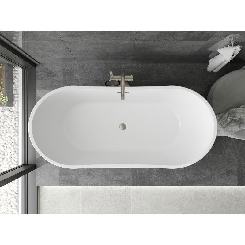 Mexen Montana vasca da bagno autoportante 180 x 80 cm, bianca, troppo pieno nichel spazzolato - 52011808000-97
