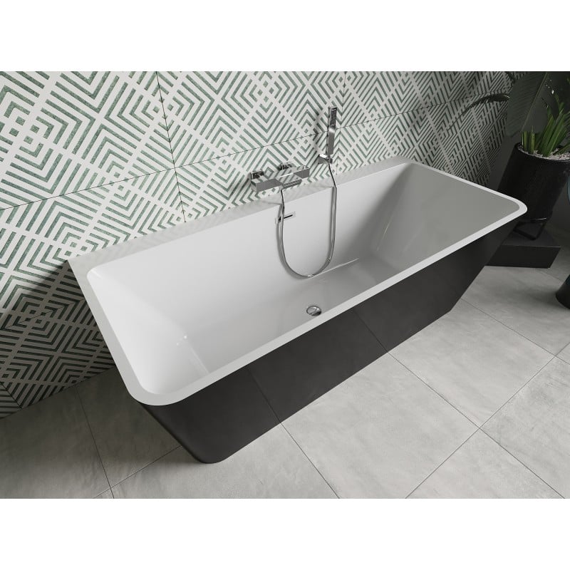 Mexen Volta vasca da bagno autoportante da parete 150 x 75 cm, bianca/nera, troppopieno cromato - 51131507575-01