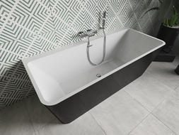 Mexen Volta freistehende, wandmontierte Badewanne 150 x 75 cm, weiß/schwarz, Überlauf chrom - 51131507575-01