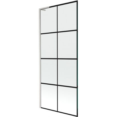 Mexen Next L 1-wing Bath Screen 80 x 150 cm, Black Grid, Brushed Nickel - 895-080-000-03-77-97