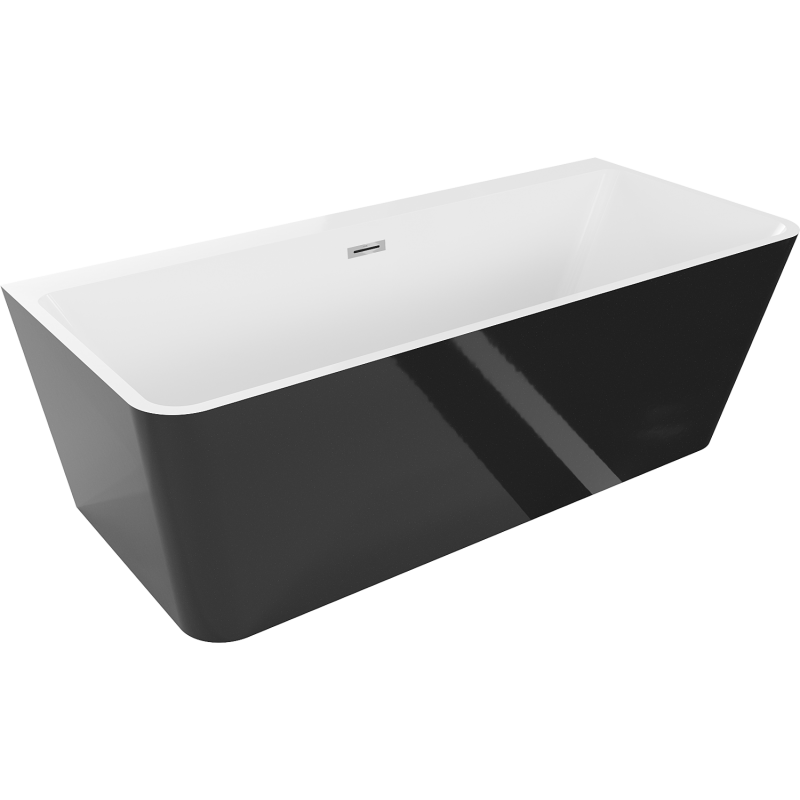 Mexen Volta standalone wall-mounted bathtub 170 x 75 cm, white/black, chrome overflow - 51131707575-01