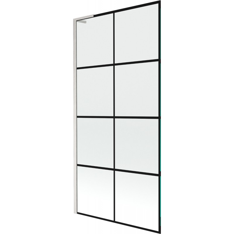 Mexen Next L parawan nawannowy 1-skrzydłowy 90 x 150 cm, czarna kratka, nikiel szczotkowany - 895-090-000-03-77-97