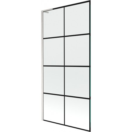 Mexen Next L duschvägg med 1 panel 90 x 150 cm, svart rutnät, borstad nickel - 895-090-000-03-77-97
