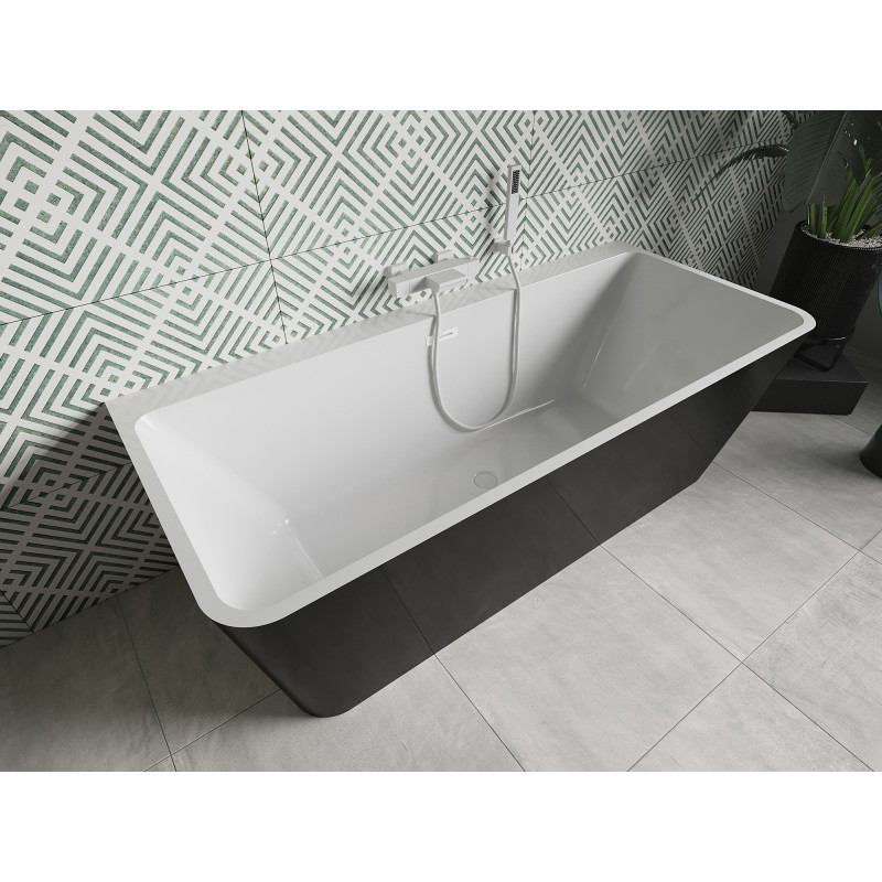 Mexen Volta eraldiseisev seinaäärne vann 150 x 75 cm, valge/must, valge ülevool - 51131507575-20