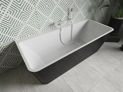 Mexen Volta freistehende wandnahe Badewanne 150 x 75 cm, weiß/schwarz, weißer Überlauf - 51131507575-20