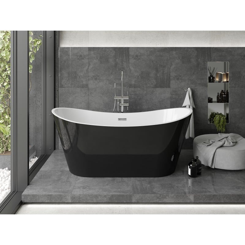Mexen Montana vasca da bagno freestanding 180 x 80 cm, bianco/nero, tracimazione cromata - 52011808075-01