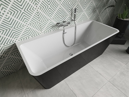 Mexen Volta freistehende an der Wand montierte Badewanne 170 x 75 cm, weiß/schwarz, Überlauf chrom - 51131707575-01