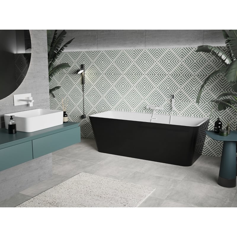 Mexen Volta eraldiseisev seinaäärne vann 150 x 75 cm, valge/must, valge ülevool - 51131507575-20