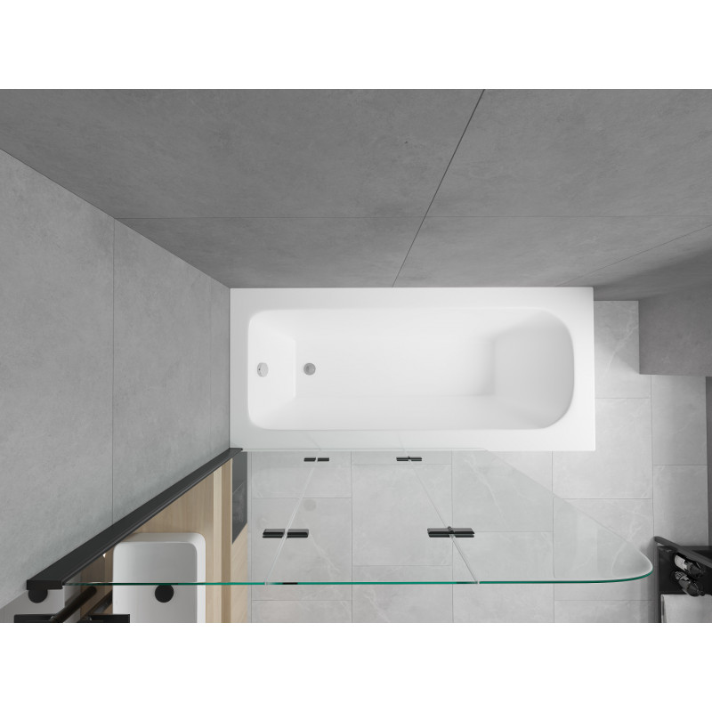 Mexen Vega rechthoekig bad van 170 x 70 cm met ombouw en 3-vleugelig scherm 120 cm, transparant, zwart - 550117070X9012037000