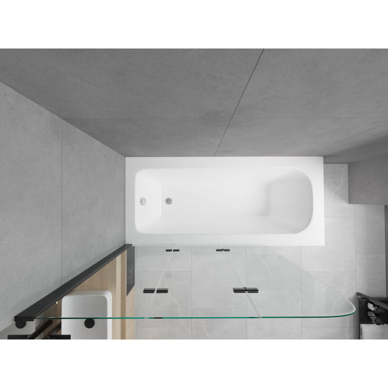 Mexen Vega Suorakulmainen amme 170 x 70 cm, jossa verhoilu ja 3-osainen 120 cm suihkuseinä, läpinäkyvä, musta