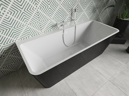Mexen Volta freistehende wandnahe Badewanne 170 x 75 cm, weiß/schwarz, Überlauf weiß - 51131707575-20