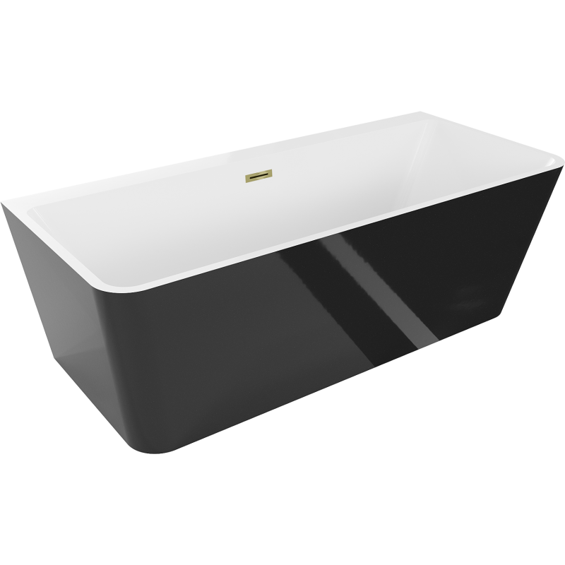 Mexen Volta freistehende Wandbadewanne 150 x 75 cm, weiß/schwarz, mit Überlauf gold - 51131507575-50