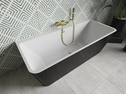 Mexen Volta baignoire autonome murale 150 x 75 cm, blanche/noire, trop-plein doré - 51131507575-50