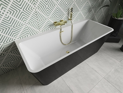 Mexen Volta freistehende Wandwanne 150 x 75 cm, weiß/schwarz, Überlauf gold - 51131507575-50