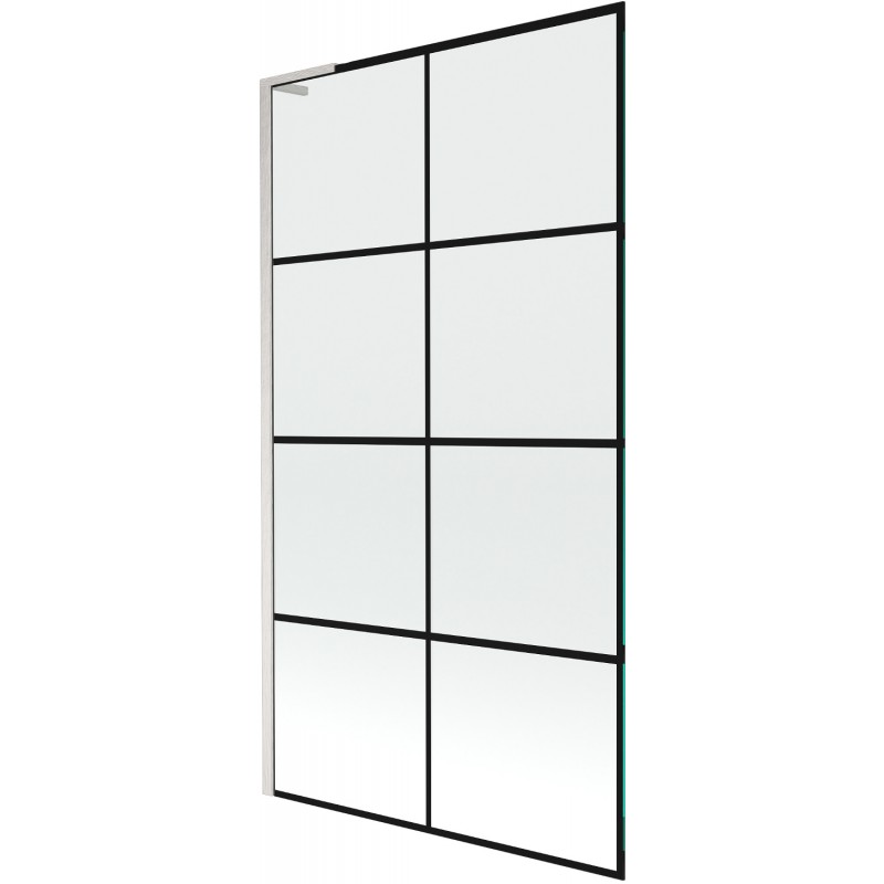Mexen Next L Badewannenabtrennung 1-flügelig 100 x 150 cm, schwarzes Muster, gebürstetes Nickel - 895-100-000-03-77-97