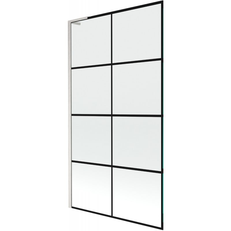 Mexen Next L resguardo de chuveiro de 1 painel 100 x 150 cm, grade preta, níquel escovado - 895-100-000-03-77-97