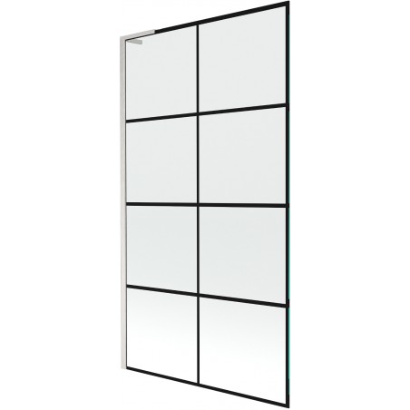 Mexen Next L Badewannenabtrennung 1-flügelig 100 x 150 cm, schwarzes Muster, gebürstetes Nickel - 895-100-000-03-77-97