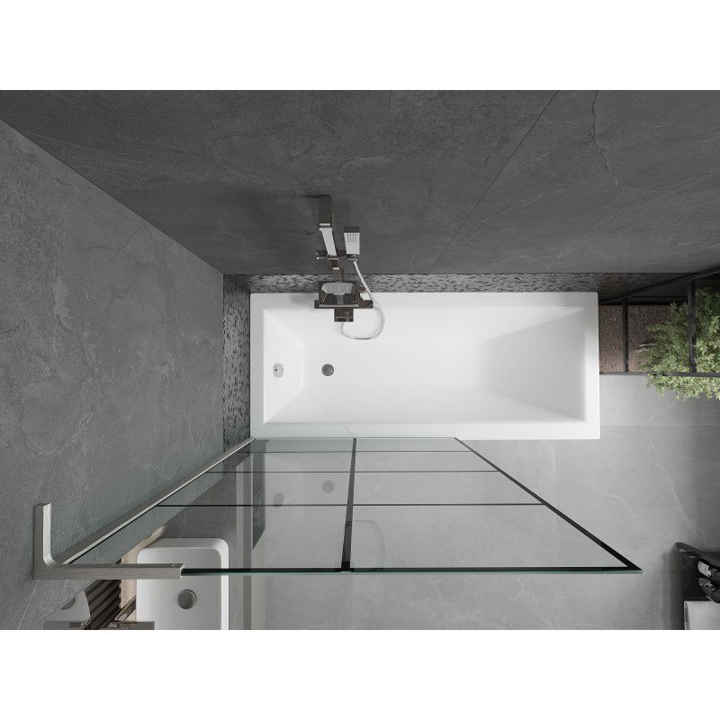 Mexen Next L Badewannenwand 1-flügelig 100 x 150 cm, schwarzes Gitter, gebürstetes Nickel - 895-100-000-03-77-97