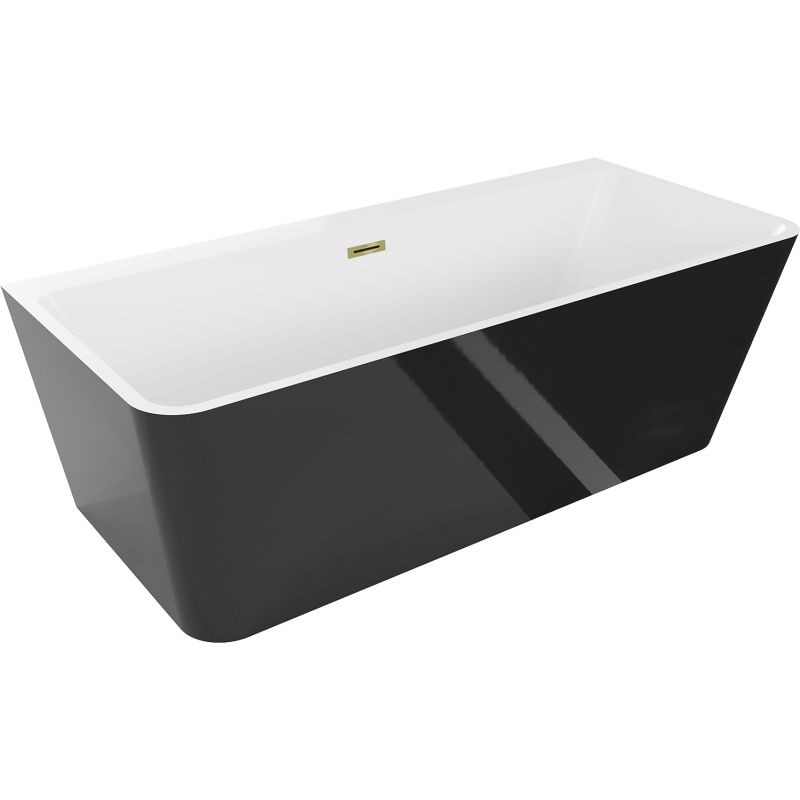 Mexen Volta vasca da bagno freestanding adiacente 170 x 75 cm, bianca/nera, troppopieno dorato - 51131707575-50