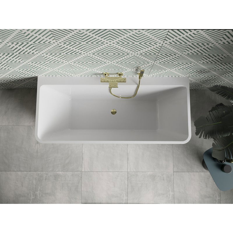 Mexen Volta vasca da bagno freestanding adiacente 170 x 75 cm, bianca/nera, troppopieno dorato - 51131707575-50