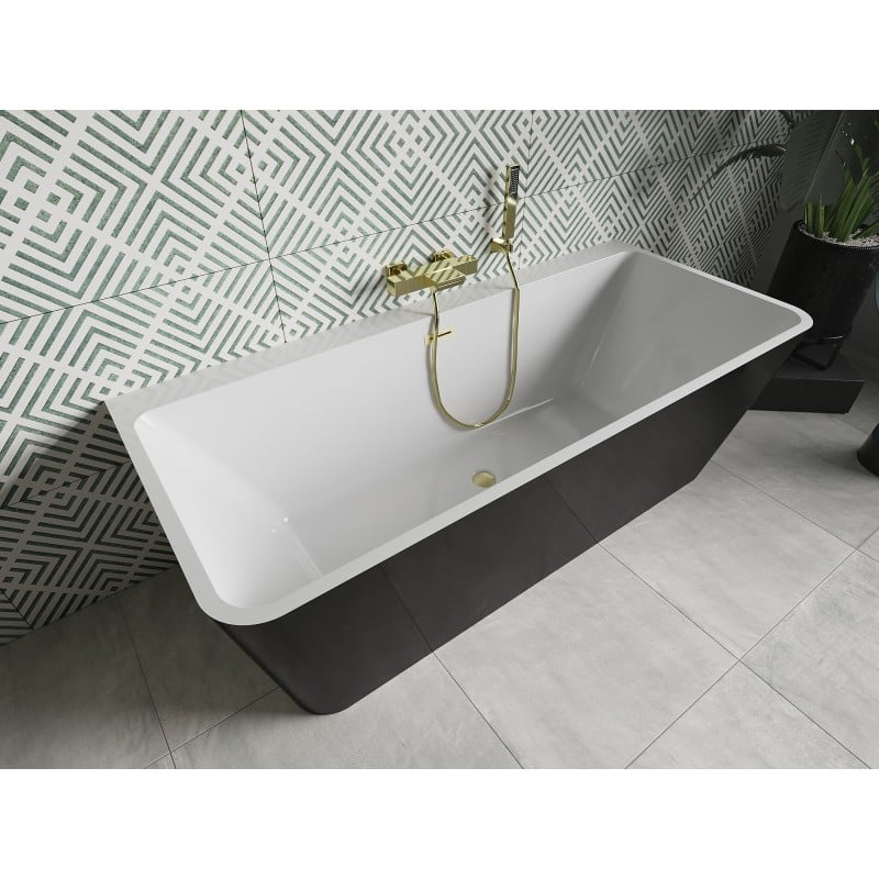 Mexen Volta free-standing wall bathtub 150 x 75 cm, white/black, brushed gold overflow - 51131507575-55