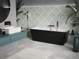 Baignoire Mexen Volta à poser murale 150 x 75 cm, blanche/noire, avec vidage en or rose - 51131507575-60