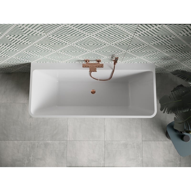 Mexen Volta freestanding back-to-wall bath 150 x 75 cm, white/black, rose gold overflow - 51131507575-60