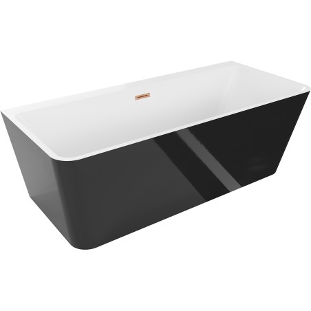 Mexen Volta banheira independente encostada 150 x 75 cm, branco/preto, transbordamento cobre escovado - 51131507575-65