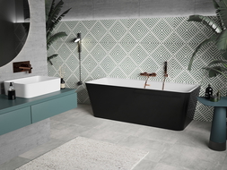 Mexen Volta freistehende Wandbadewanne 150 x 75 cm, weiß/schwarz, mit gebürstetem Messingüberlauf - 51131507575-65
