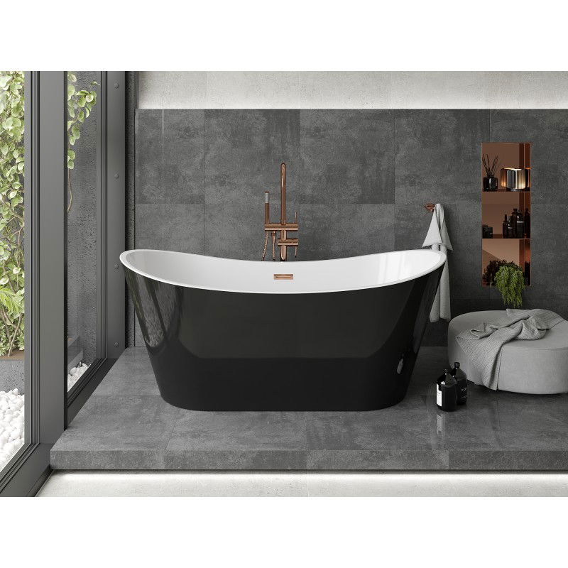 Mexen Montana freistehende Badewanne 180 x 80 cm, weiß/schwarz, Überlauf Roségold - 52011808075-60