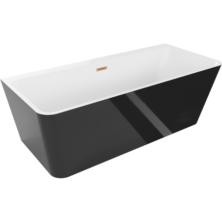 Mexen Volta freestanding back-to-wall bath 170 x 75 cm, white/black, brushed copper overflow - 51131707575-65