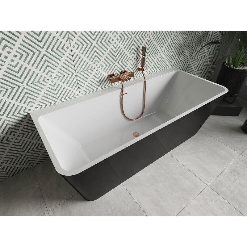 Mexen Volta baignoire autoportante adossée 170 x 75 cm, blanche/noire, trop-plein cuivre brossé - 51131707575-65