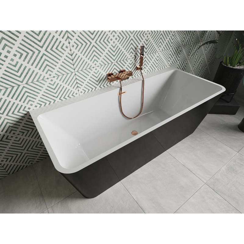 Mexen Volta seinavabade seisev vann 170 x 75 cm, valge/must, ülevoog vask harjatud - 51131707575-65