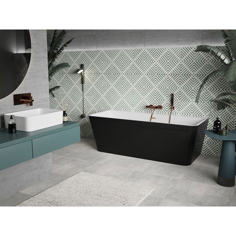 Mexen Volta bañera exenta adosada 170 x 75 cm, blanca/negra, rebosadero cobre cepillado - 51131707575-65