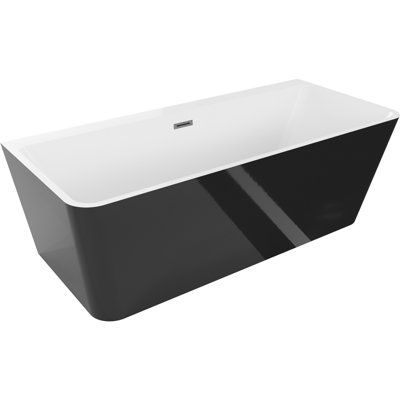 Mexen Volta vasca da bagno freestanding a parete 150 x 75 cm, bianca/nera, troppopieno gun gray spazzolato - 51131507575-66